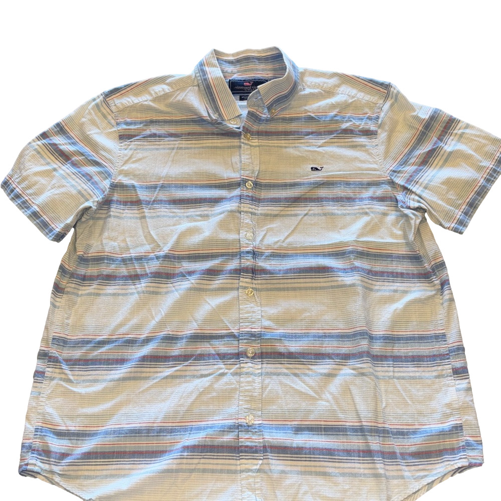 Vineyard Vines Mens Large Whale Striped Button Down Short Sleeve Shirt - Picture 4 of 5